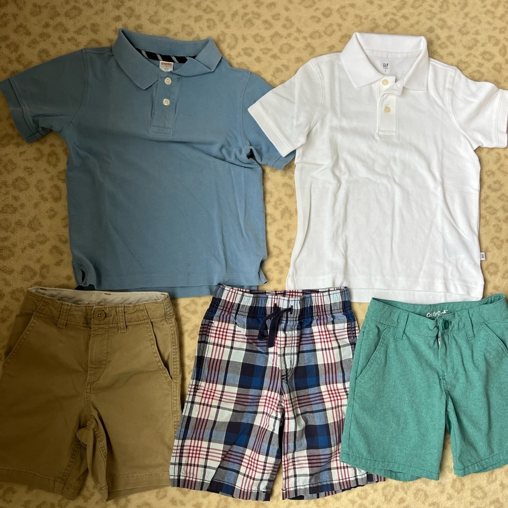 GAP Kids Polo Shirt and Shorts Set - Blue, White, Tan, Plaid, Green